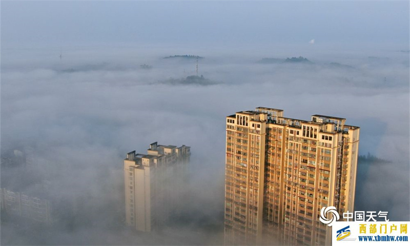 大雾笼罩四川资阳城市如在云端(图3)