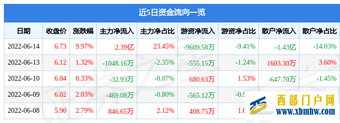 陕西黑猫6月14日主力资金净买入2.39亿元(图1)