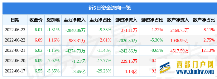 陕西黑猫6月23日主力资金净卖出2840.86万元(图1)