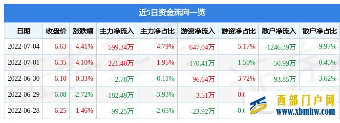 乐山电力7月4日主力资金净买入599.34万元(图1)